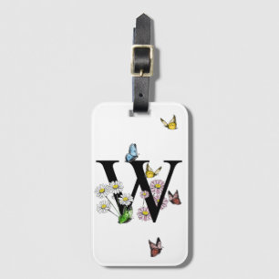 Brev W Blommigt Butterfly Monogram Initial Bagagebricka