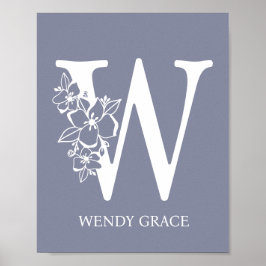 Brev W Blommigt Monogram Namn Nursery Modern Poster