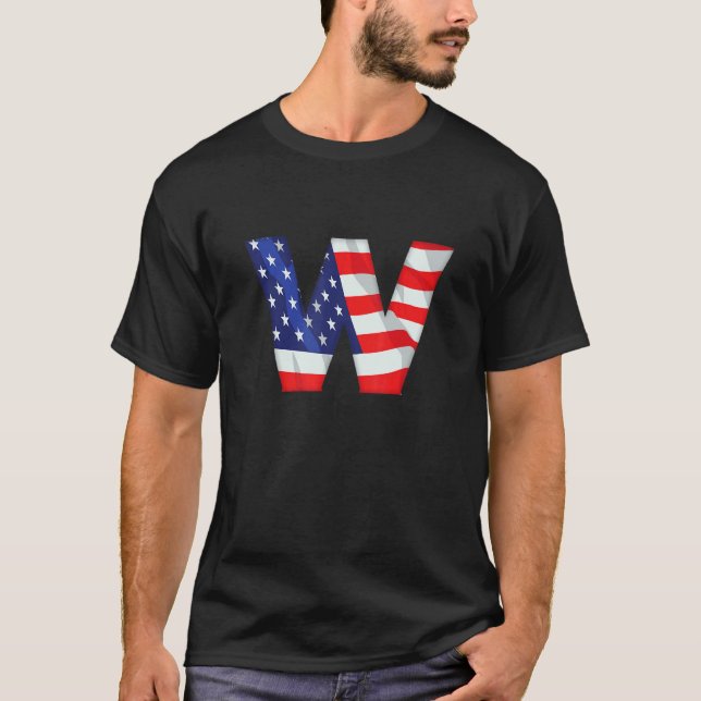 Brev W Capital Alphabet Förenta staterna Flagga Mo T Shirt (Framsida)