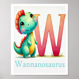 Brev W, Dinosaur Alphabet Watercolor Poster