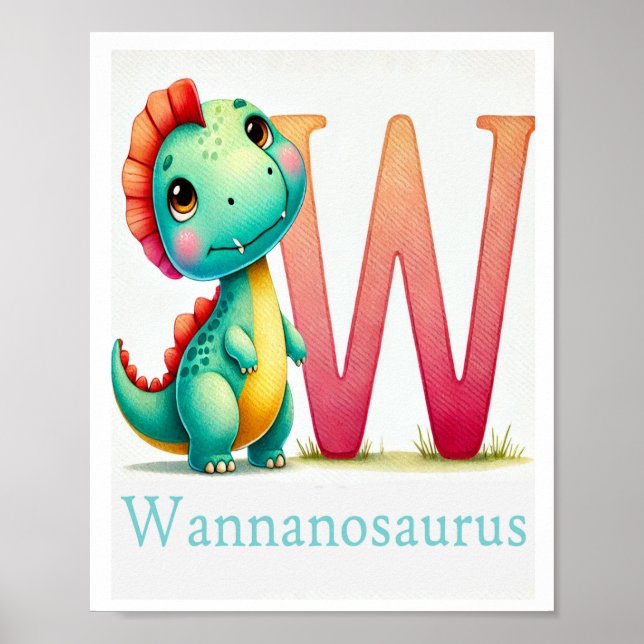 Brev W, Dinosaur Alphabet Watercolor Poster (Framsidan)