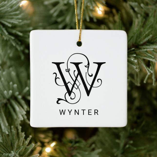 Brev W Elegant Monogram jul Ornament (Träd)