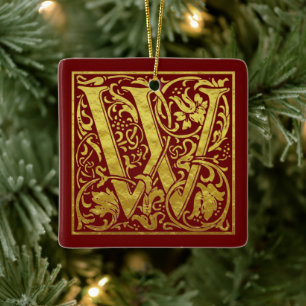 Brev W First Brev Faux Guld Red Julgransprydnad Keramik