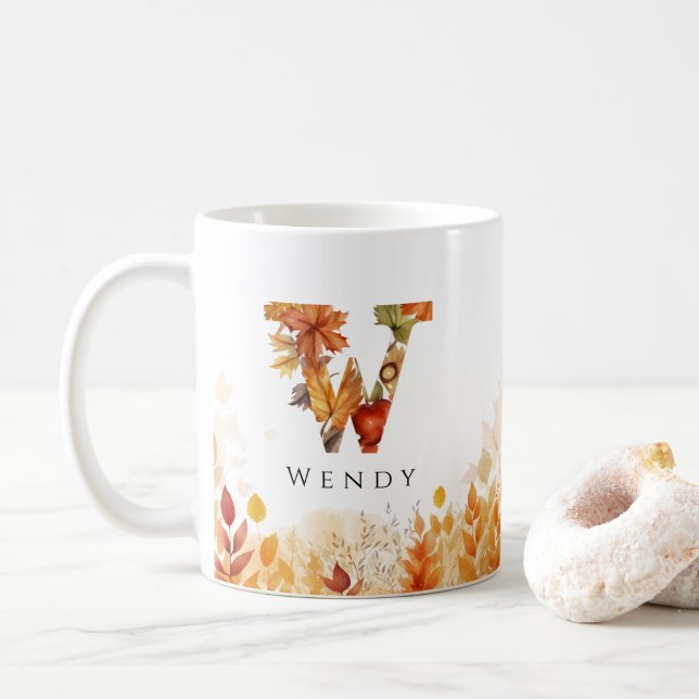 Brev W Höst löv Monogram - första början Kaffemugg (Med munk)