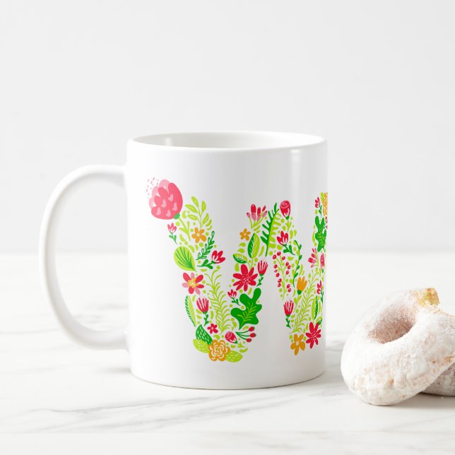 Brev W i Flowers Coffee Mugg (Med munk)