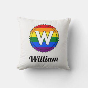 Brev W Initial & Namn Gay pride Rainbow Monogram Kudde