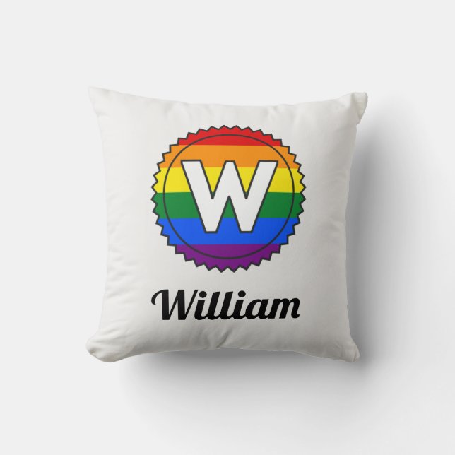Brev W Initial & Namn Gay pride Rainbow Monogram Kudde (Framsida)