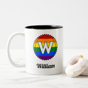 Brev W Initial & Namn Gay pride Rainbow Monogram Två-Tonad Mugg