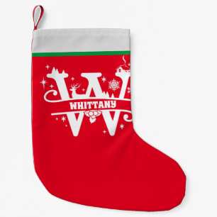 Brev W jul Monogram Initial Namn Red White Liten Julstrumpa