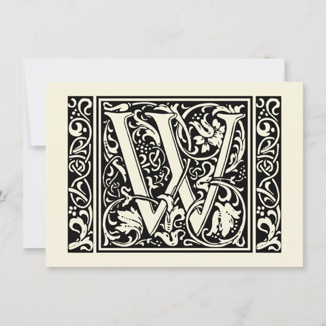 Brev W Medeltida Monogram Art Nouveau Inbjudningar (Framsida)