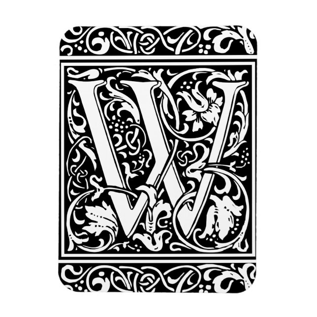 Brev W Medeltida Monogram Art Nouveau Magnet (Vertikal)
