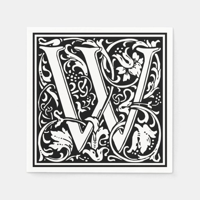 Brev W Medeltida Monogram Art Nouveau Pappersservett (Framsidan)