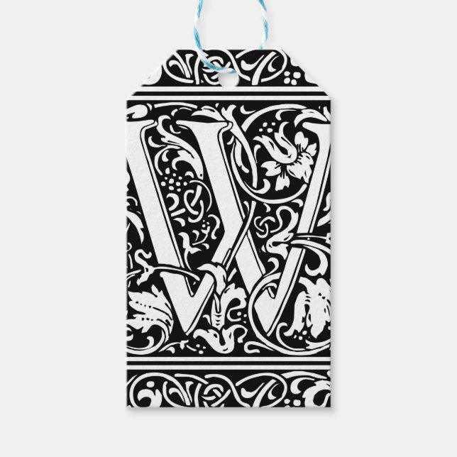 Brev W Medeltida Monogram Art Nouveau Presentetikett (Framsidan)