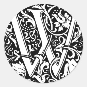 Brev W Medeltida Monogram Art Nouveau Runt Klistermärke