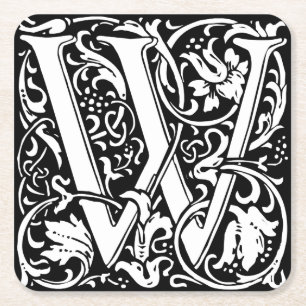 Brev W Medeltida Monogram Art Nouveau Underlägg Papper Kvadrat