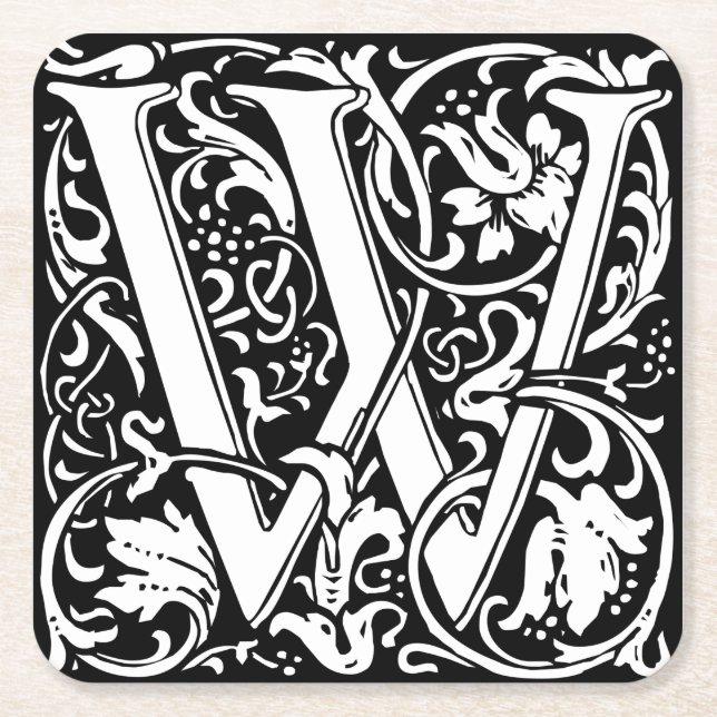Brev W Medeltida Monogram Art Nouveau Underlägg Papper Kvadrat (Framsidan)