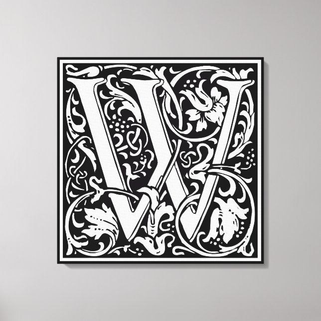 Brev W Medieval Monogram Art nouveau Canvastryck (Framsida)