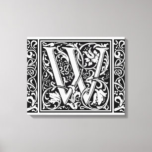 Brev W Medieval Monogram Art nouveau Canvastryck