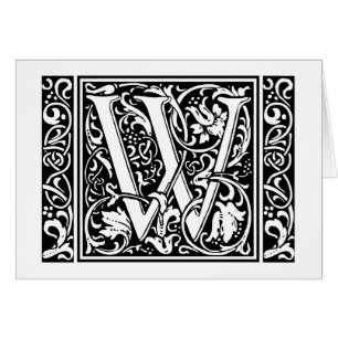 Brev W Medieval Monogram Art nouveau Hälsningskort