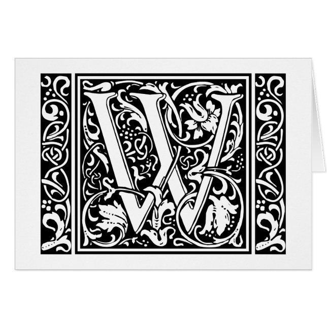 Brev W Medieval Monogram Art nouveau Hälsningskort (Framsidan Horizontal)