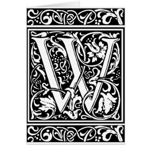 Brev W Medieval Monogram Art nouveau Hälsningskort