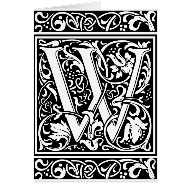 Brev W Medieval Monogram Art nouveau Hälsningskort (Framsidan)