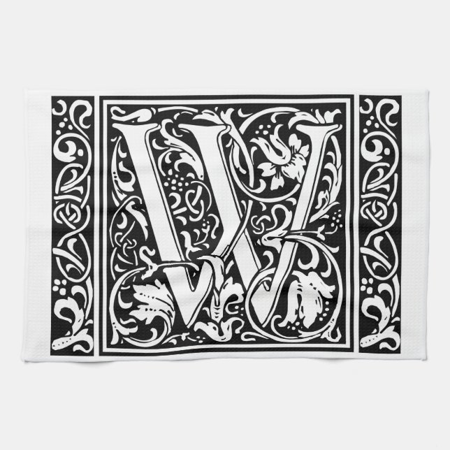 Brev W Medieval Monogram Art nouveau Kökshandduk (Horisontell)