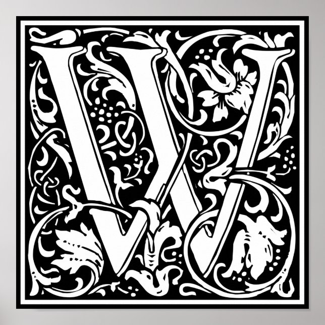 Brev W Medieval Monogram Art nouveau Poster (Framsidan)