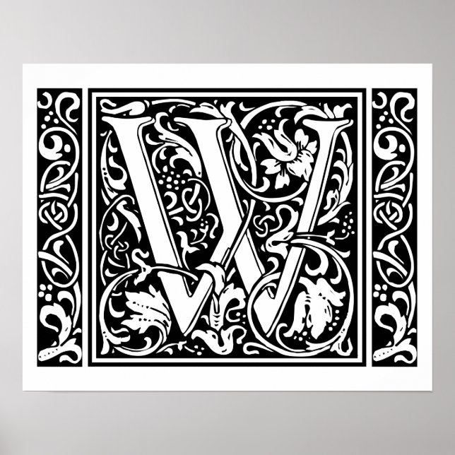 Brev W Medieval Monogram Art nouveau Poster (Framsidan)