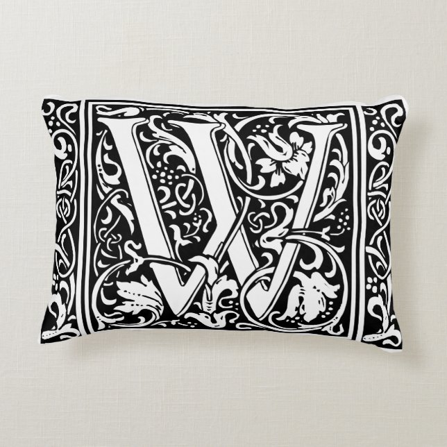 Brev W Medieval Monogram Art nouveau Prydnadskudde (Baksidan)