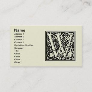 Brev W Medieval Monogram Art nouveau Visitkort