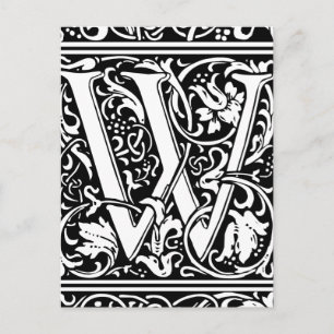 Brev W Medieval Monogram Art nouveau Vykort