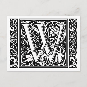 Brev W Medieval Monogram Art nouveau Vykort