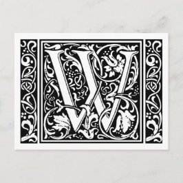 Brev W Medieval Monogram Art nouveau Vykort