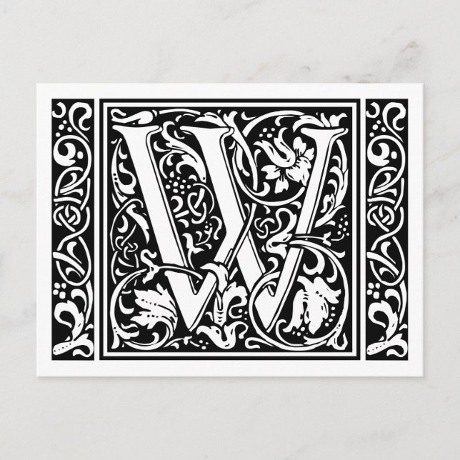 Brev W Medieval Monogram Art nouveau Vykort (Framsida)