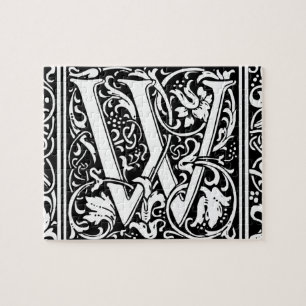 Brev W Medieval Monogram Vintage Inledande Pussel