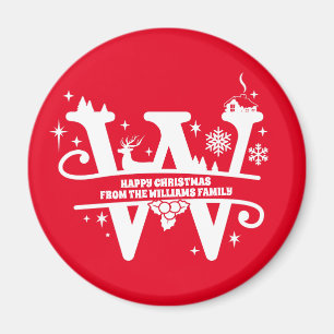 Brev W Monogram första familjen Namn Hälsning Magnet