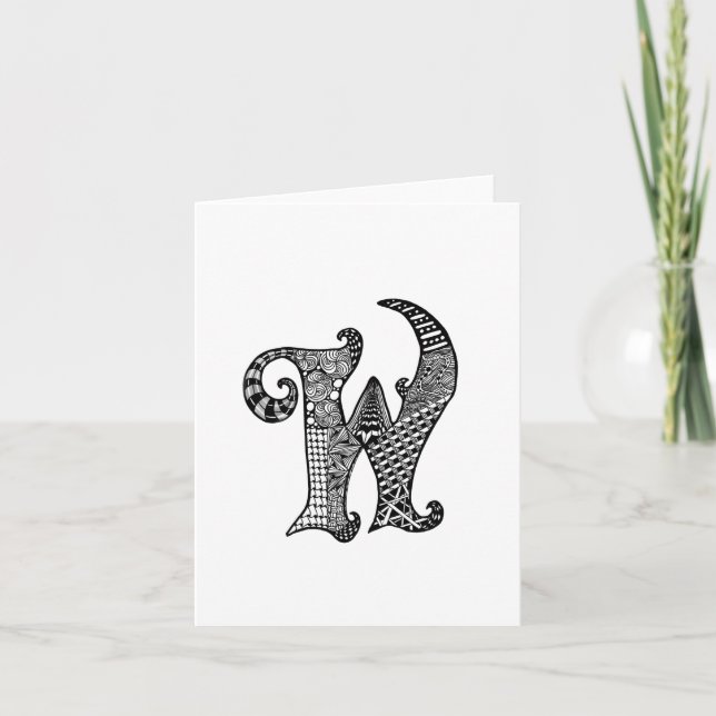 Brev W Monogram i svartvitt Anteckningskort (Framsida)