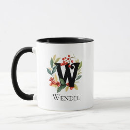 Brev W Monogram Initial jul - berrykrutandning Mugg