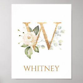 Brev W Monogram vit kräm ro Nursery Poster