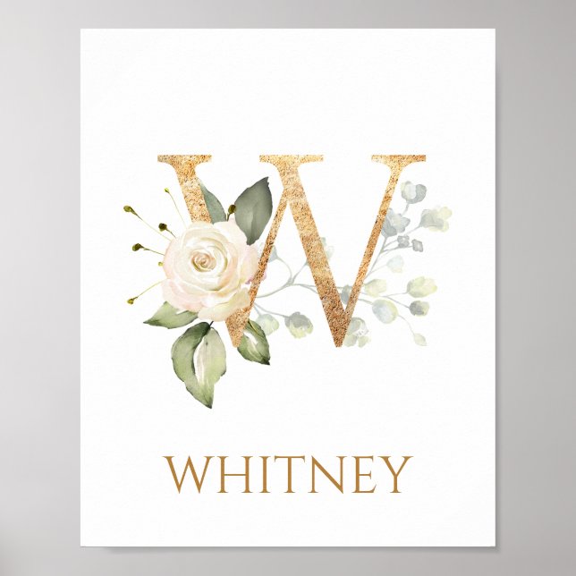 Brev W Monogram vit kräm ro Nursery Poster (Framsidan)