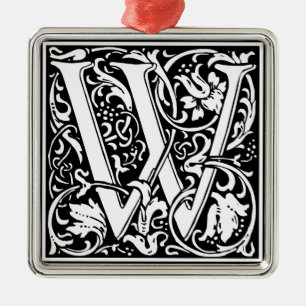 Brev W Vintage för medeltida monogram Julgransprydnad Metall