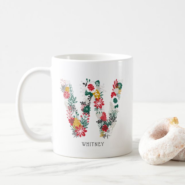 BREV W | Whimsique Blommigt Brev Monogram I Mugg (Med munk)