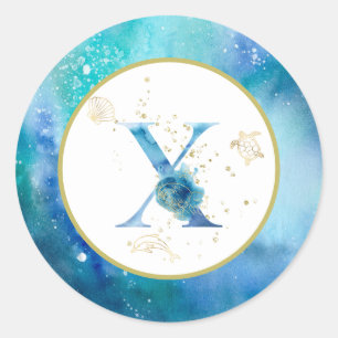 *~* BREV X - Beach Nautical Kuvert Sticker Runt Klistermärke