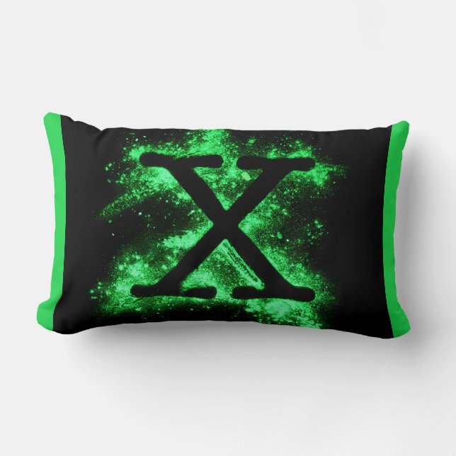 Brev X-Grönt, versalt Alphabet Lumbarkudde (Framsida)