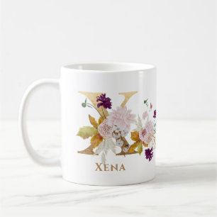 Brev X - Guld Blommigt Namn medarbetarvän i Kaffemugg