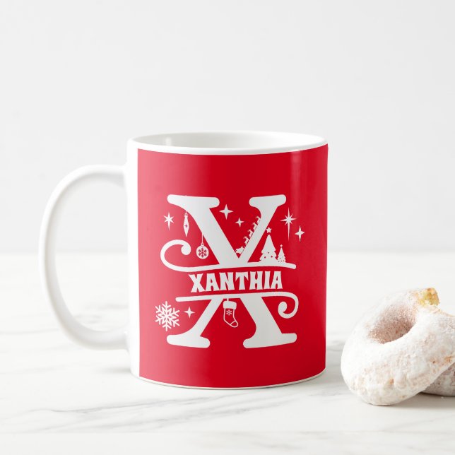 Brev X jul Monogram Initial Namn Red Kaffemugg (Med munk)