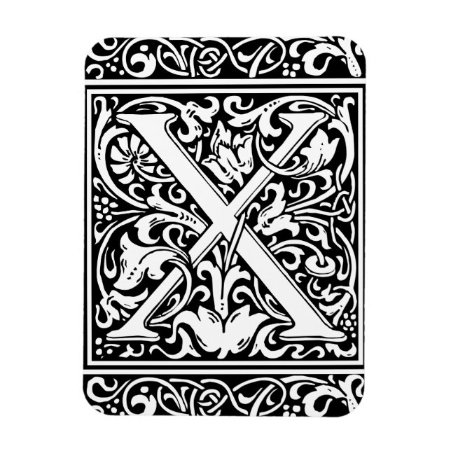 Brev X Medeltida Monogram Art Nouveau Magnet (Vertikal)