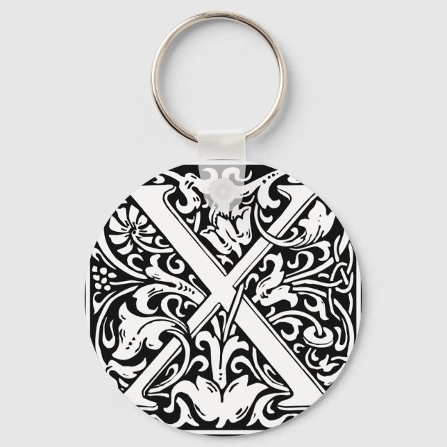 Brev X medeltida monogram Art Nouveau Nyckelring (Framsida)