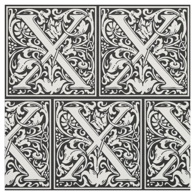 Brev X medeltida monogram Art Nouveau Tyg (Provkarta)